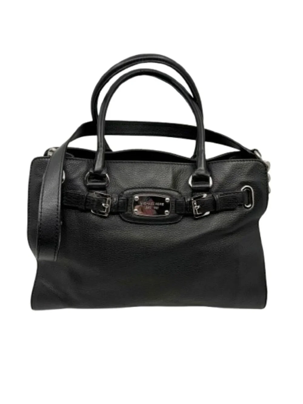 MICHAEL KORS~hamilton traveler belted tote~LARGE BLACK LEATHER SATCHEL BAG